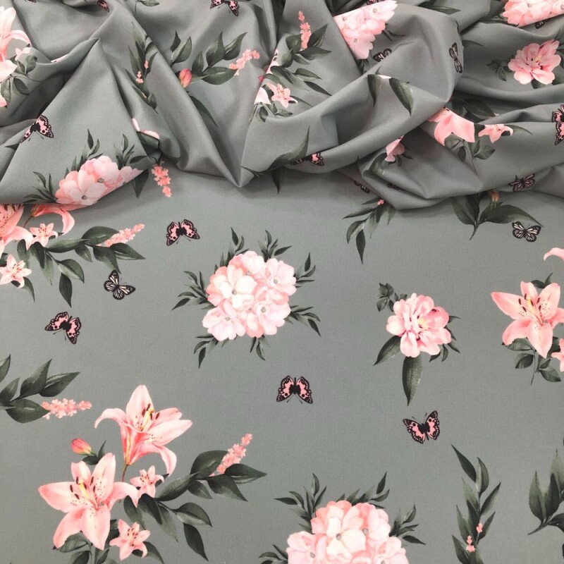 Tecido Estampado Viscoseda flores e lírios - Atacado