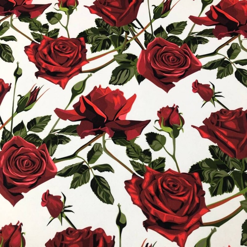 Tecido Estampado viscoseda rosas vermelhas 2