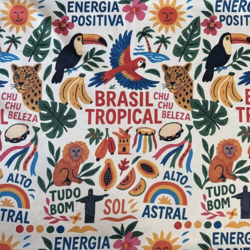 Tecido Estampado Viscoseda Brasil Tropical - Atacado