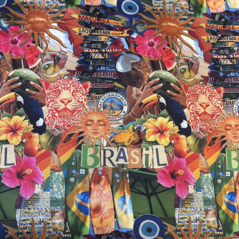 Tecido Estampado Viscoseda Brasil Verão Praia - Atacado