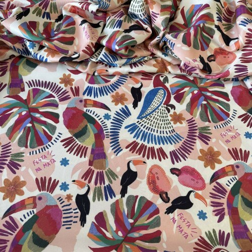 Tecido Estampado Viscoseda Festa na Mata - Atacado Tecido Estampado Viscoseda Festa na Mata - Atacado