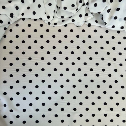 Tecido Viscoseda POÁ - Branco com Bolinhas Pretas