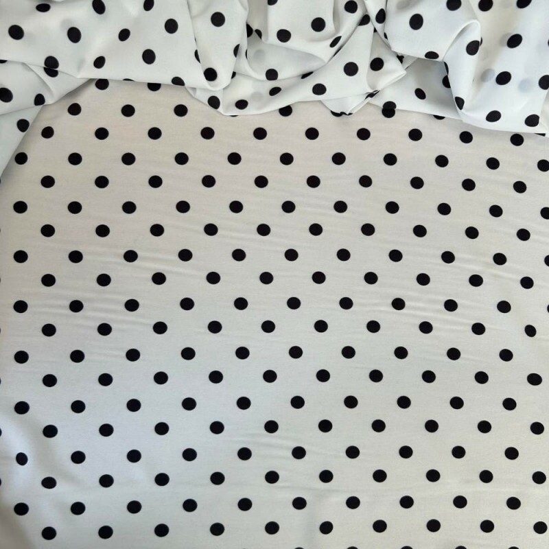 Tecido Viscoseda POÁ - Branco com Bolinhas Pretas