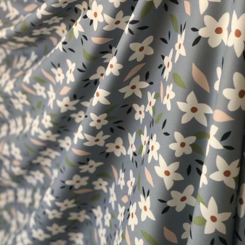 Tecido Estampado Viscoseda Flores Cinzas - atacado
