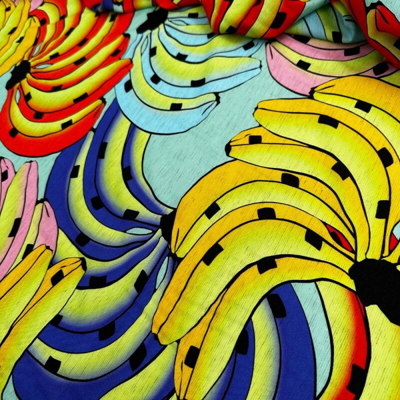  Tecido Estampado Viscose com Linho bananas colors
