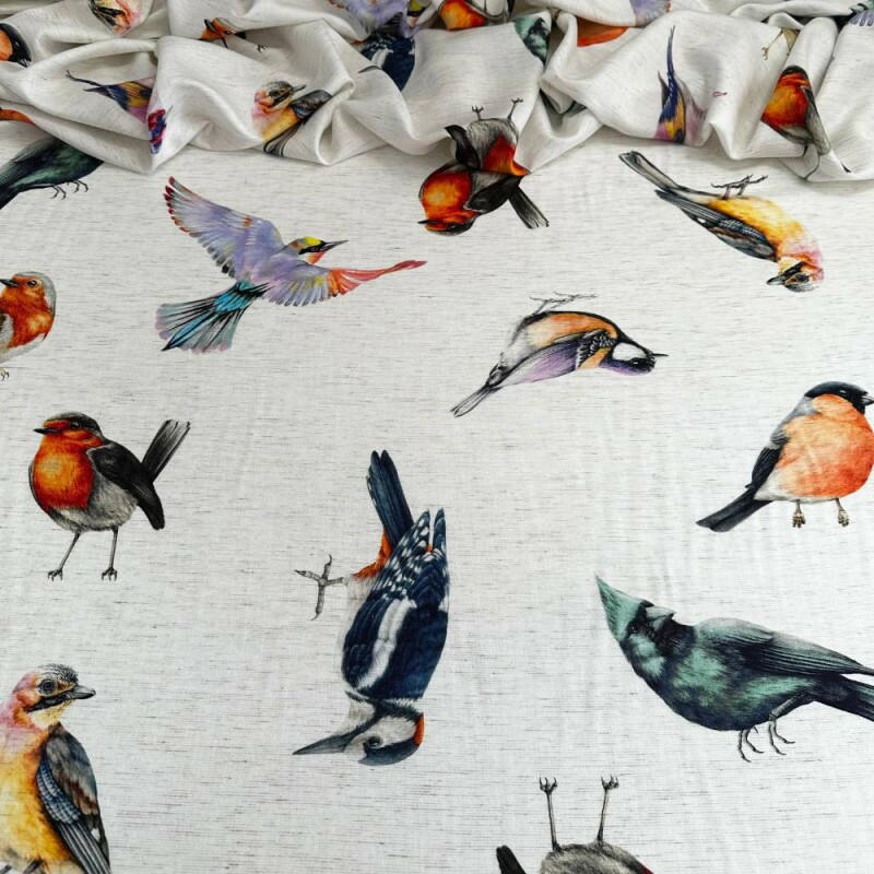  Tecido Estampado Viscose com Linho passaros