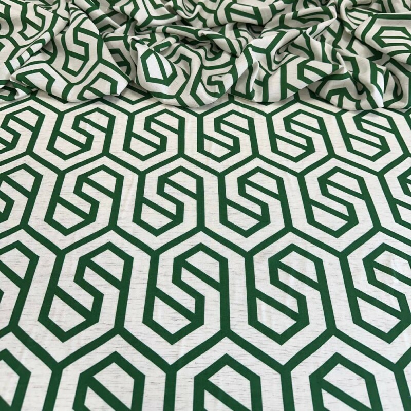  Tecido Estampado Viscose com Linho geometrico