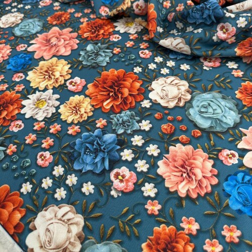 Tecido Estampado Crepe Evolve 3D flore - Atacado Tecido Estampado Crepe Evolve 3D flore - Atacado