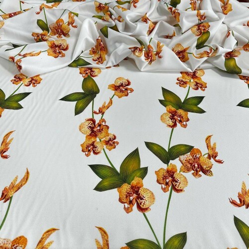 Tecido Estampado Crepe Evolve orquídeas - atacado