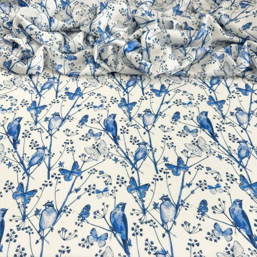 Tecido Estampado Crepe Evolve flores pássaros 