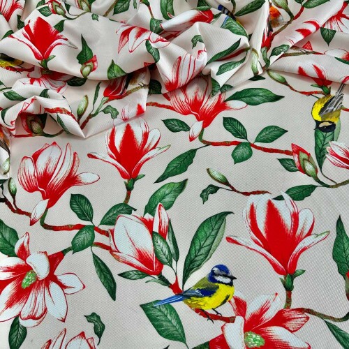 Tecido Estampado Crepe Evolve pássaros e flores 3 - atacado