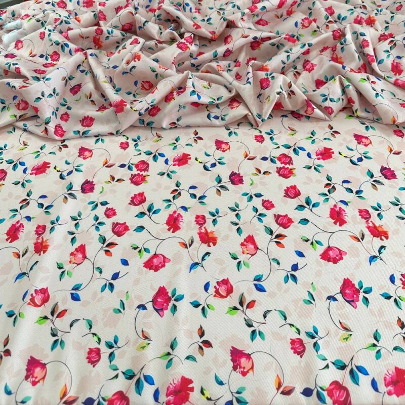 Tecido Estampado Crepe Evolve rosas cor de rosa 2