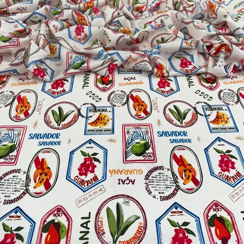Tecido Estampado Crepe Evolve tropical - Atacado