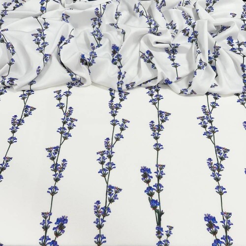 Tecido Estampado Crepe Evolve flores de lavanda - Atacado