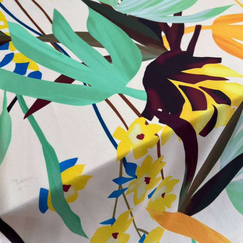 Tecido Estampado Crepe Evolve folhagem solta - Atacado