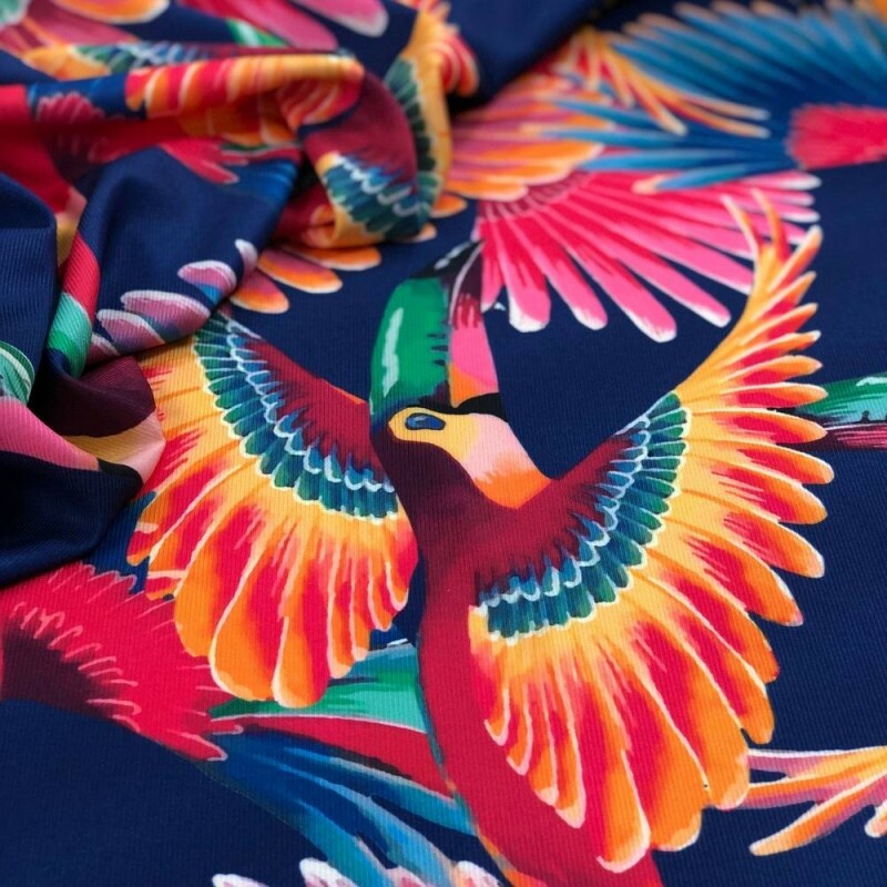 Tecido Estampado Crepe Evolve tucanos 