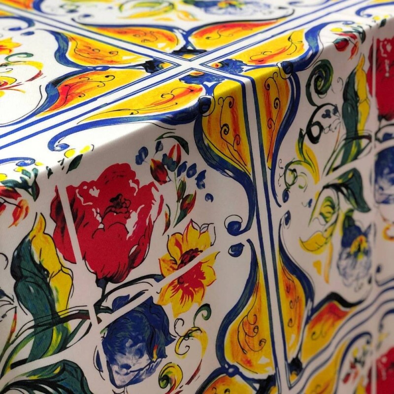 Tecido Estampado Crepe Evolve azulejo colors 