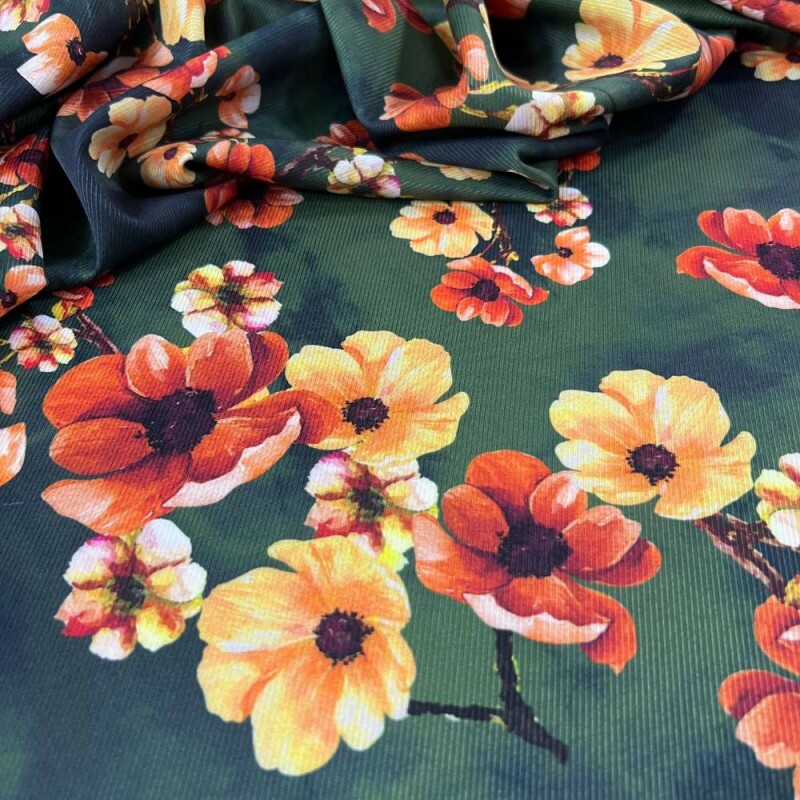 Tecido Estampado Crepe Evolve papoula - atacado